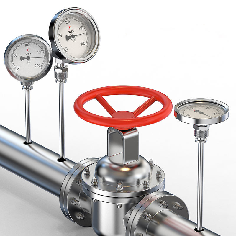 Thermomètre bimétallique industriel de type axial-radial personnalisé longueur 1/2 filetage 304 en acier inoxydable 1,6 de précision de type pointeur