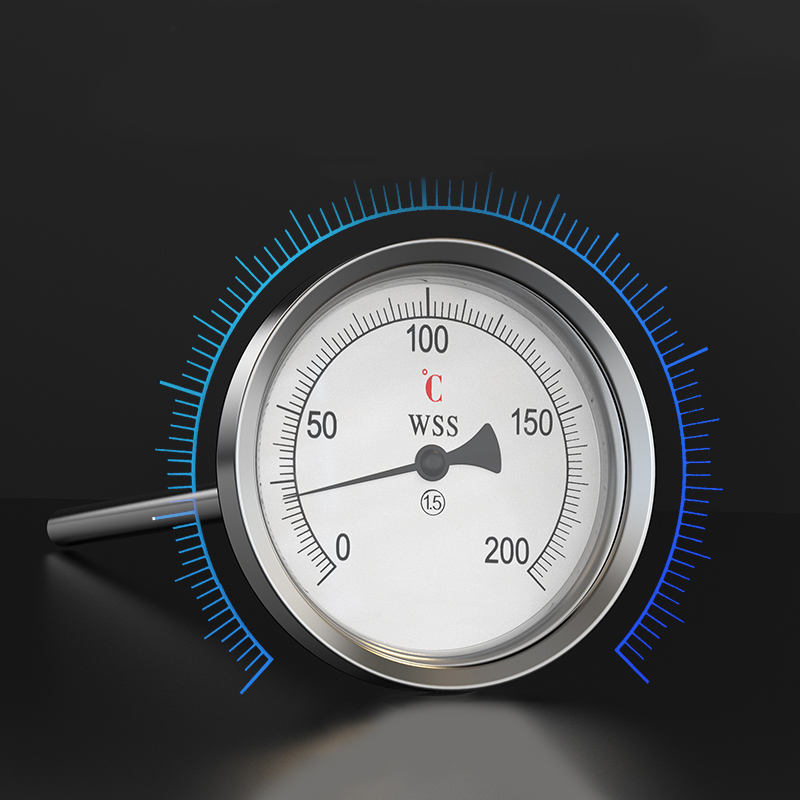 Thermomètre bimétallique industriel de type axial-radial personnalisé longueur 1/2 filetage 304 en acier inoxydable 1,6 de précision de type pointeur