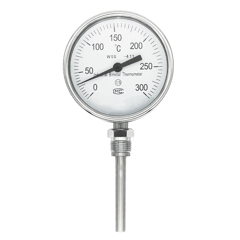 Thermomètre bimétallique industriel de type axial-radial personnalisé longueur 1/2 filetage 304 en acier inoxydable 1,6 de précision de type pointeur