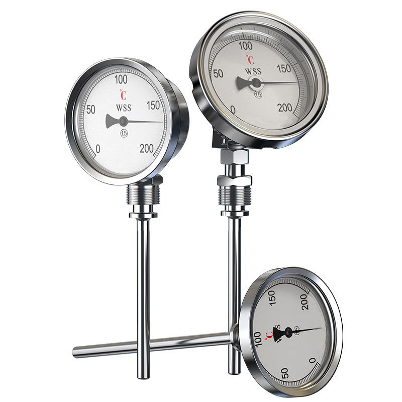 Thermomètre bimétallique industriel de type axial-radial personnalisé longueur 1/2 filetage 304 en acier inoxydable 1,6 de précision de type pointeur