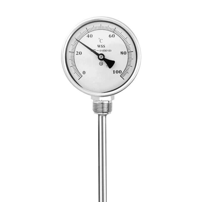 Thermomètre bimétallique industriel de type axial-radial personnalisé longueur 1/2 filetage 304 en acier inoxydable 1,6 de précision de type pointeur